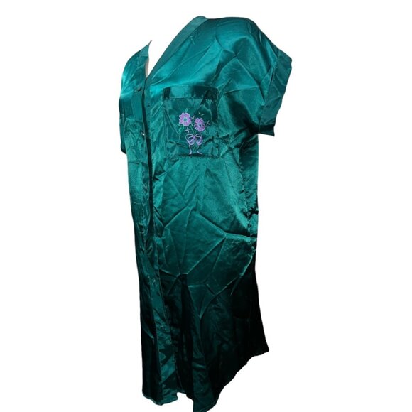 Vintage Inhibitions Satin Embroidered 80's Button Front Sz Medium Nightgown - Picture 10 of 16